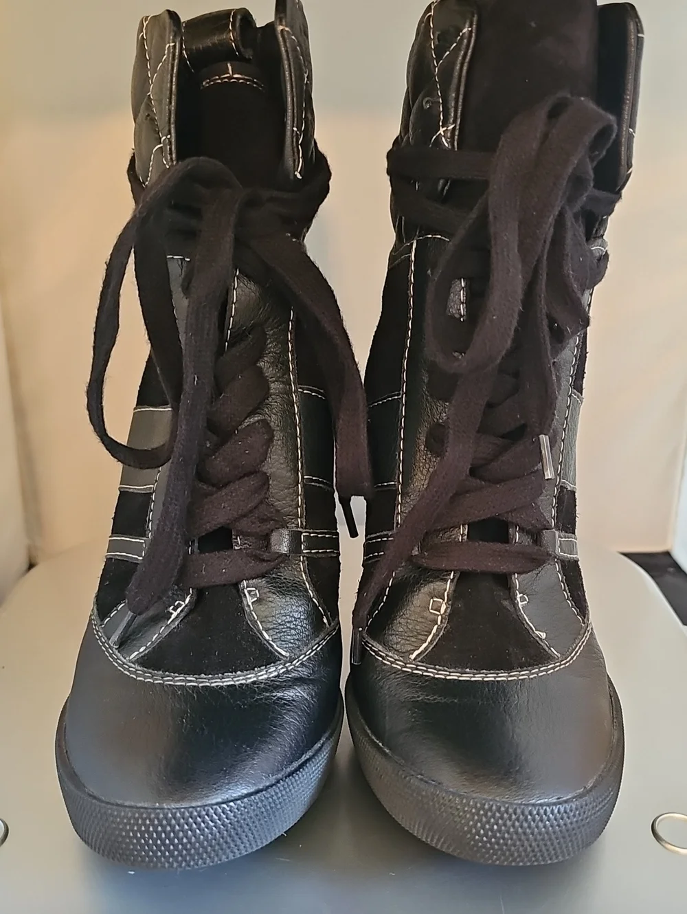 Chloé Black Quilted Leather High Top Wedge Sneakers Size 39 (approx US 8.5–9)